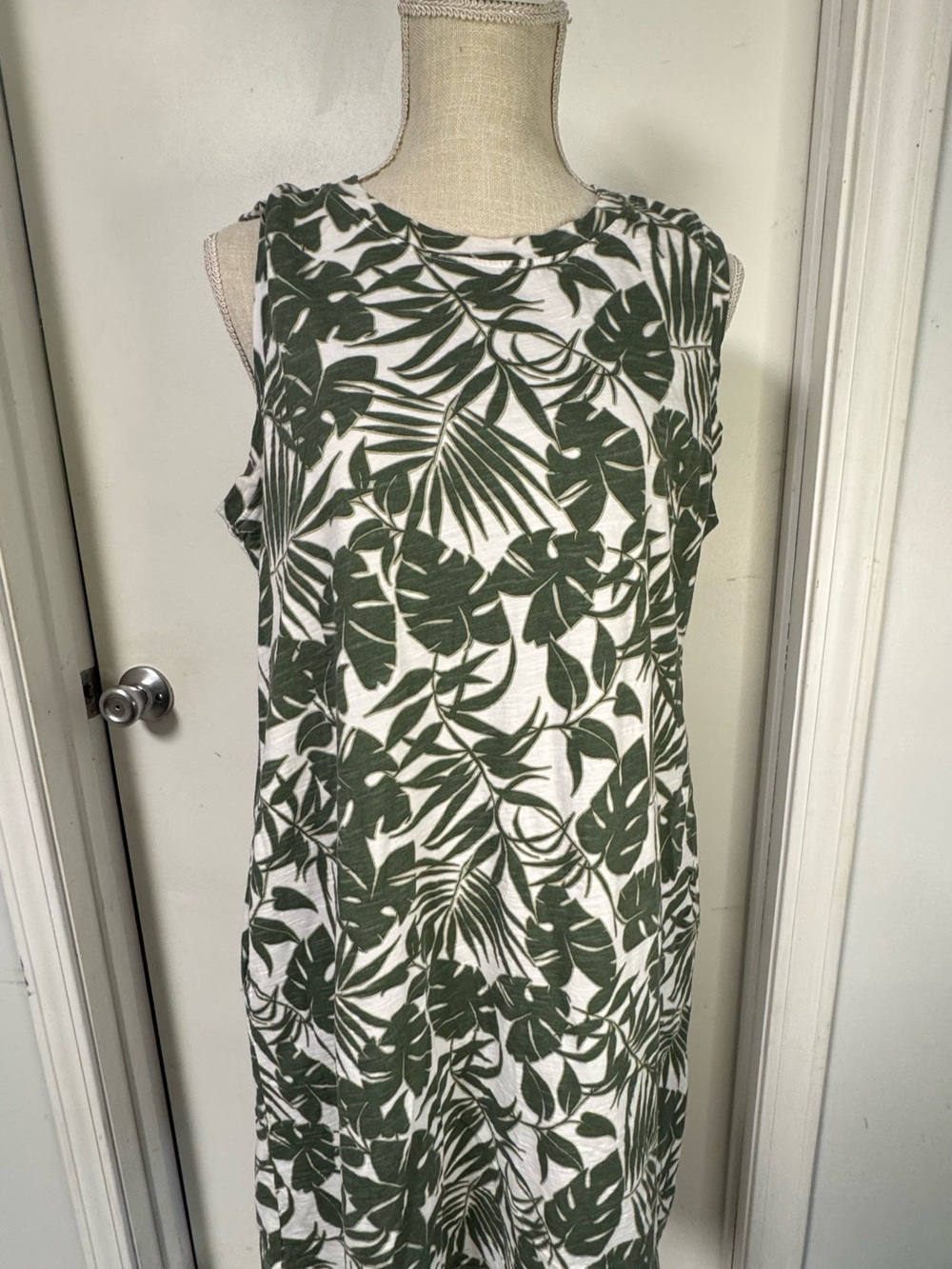 St. John's Bay White and Green Tropical Print Midi Dress